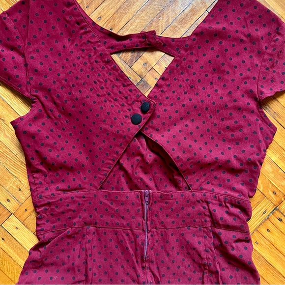 Hell Bunny Burgundy & Black Sandy Pencil Dress - Picture 6 of 6